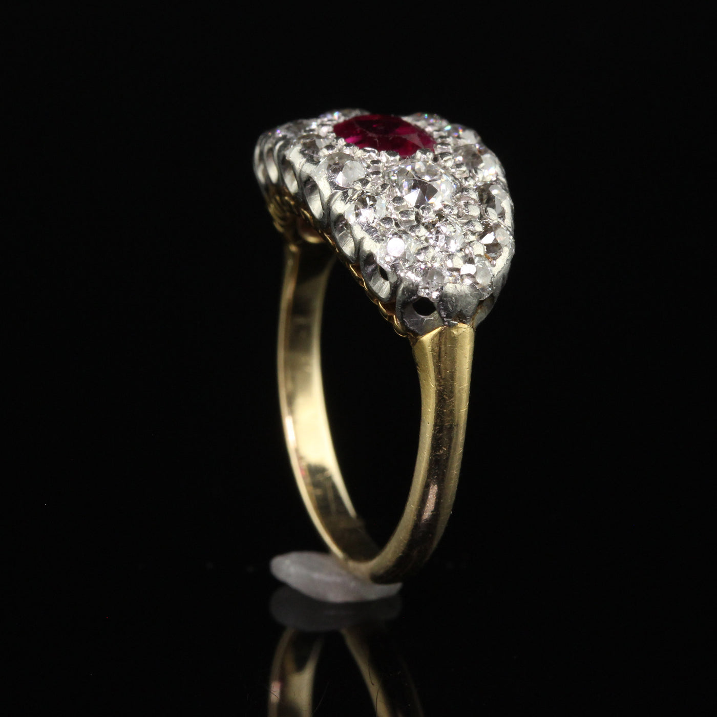 Antique Art Deco 14K Yellow Gold Platinum Old Mine Diamond Burma Ruby Ring