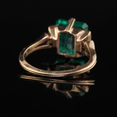 Antique Victorian 18K Yellow Gold Emerald and Diamond Engagement Ring - GIA