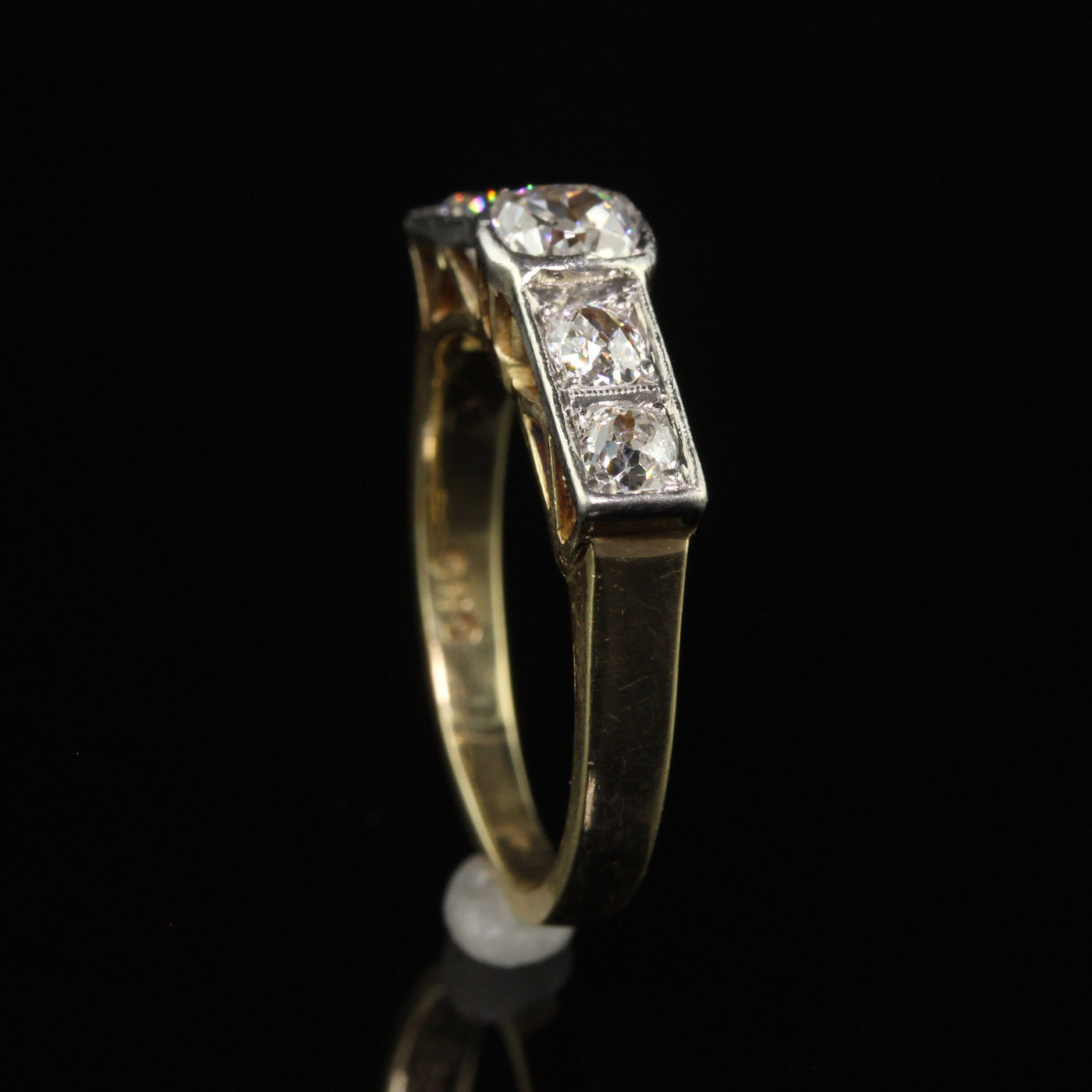 Antique Art Deco 14K Yellow Gold Old Mine Diamond Wedding Band Ring