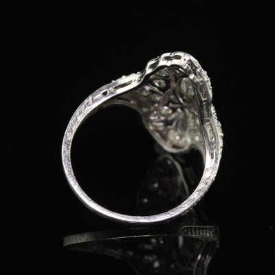 Antique Art Deco Platinum Old Euro Diamond Baguette Shield Ring