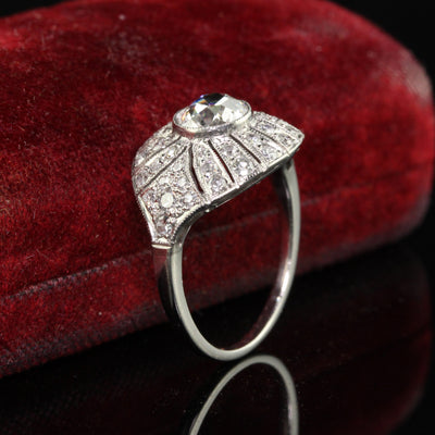 Antique Art Deco Platinum Old Euro Diamond Filigree Engagement Ring