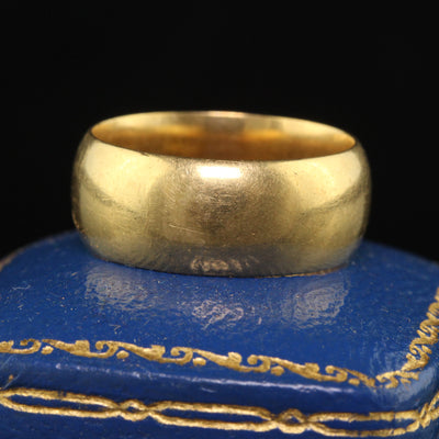 Antique Art Deco 18K Yellow Gold Wide Wedding Band - Size 7 1/4