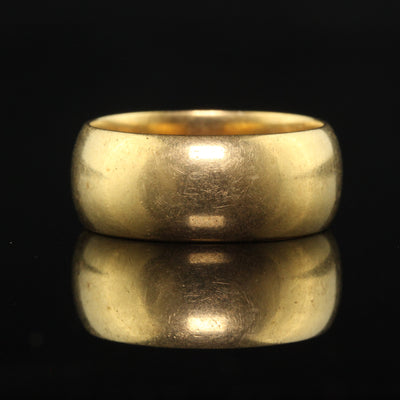Antique Art Deco 18K Yellow Gold Wide Wedding Band - Size 7 1/4