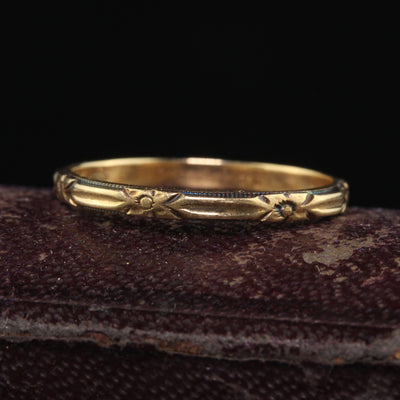 Antique Art Deco 14K Yellow Gold Engraved Blossom Wedding Band - Size 6