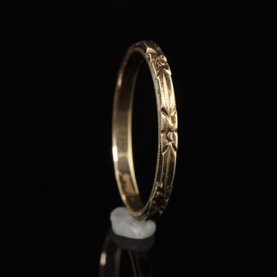 Antique Art Deco 14K Yellow Gold Engraved Blossom Wedding Band - Size 6