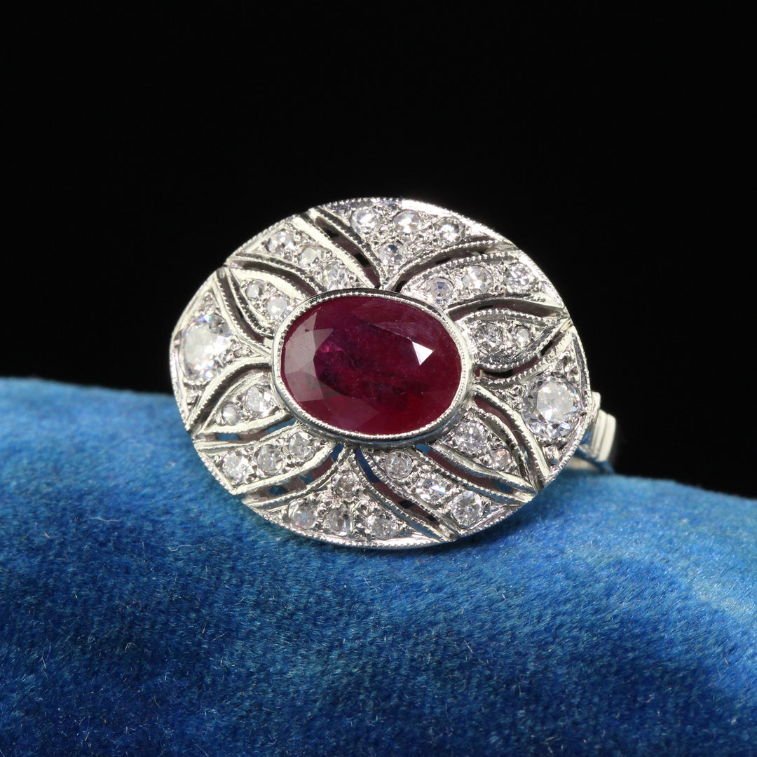 Vintage Art Deco Style 3.68 Ct Round Cut & Ruby Cz Diamond Antique Engagement Cocktail Ring Vintage Style Ring Antique Art cheapest Deco Ring