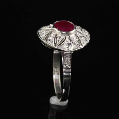 Vintage Art Deco Style Platinum Ruby and Diamond Cocktail Ring