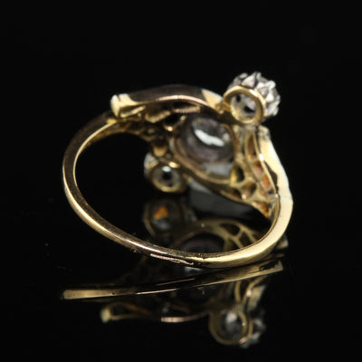 Antique Edwardian 18K Yellow Gold Platinum Old Euro Diamond Three Stone Ring