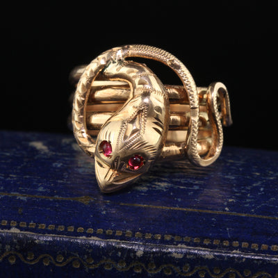 Antique Victorian 12K Yellow Gold Wide Snake Ring - Size 8 1/4