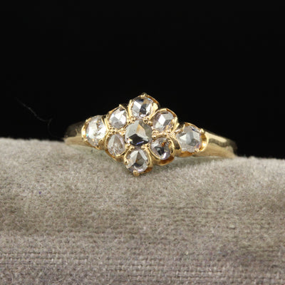Antique Victorian 18K Yellow Gold Rose Cut Diamond Cluster Ring