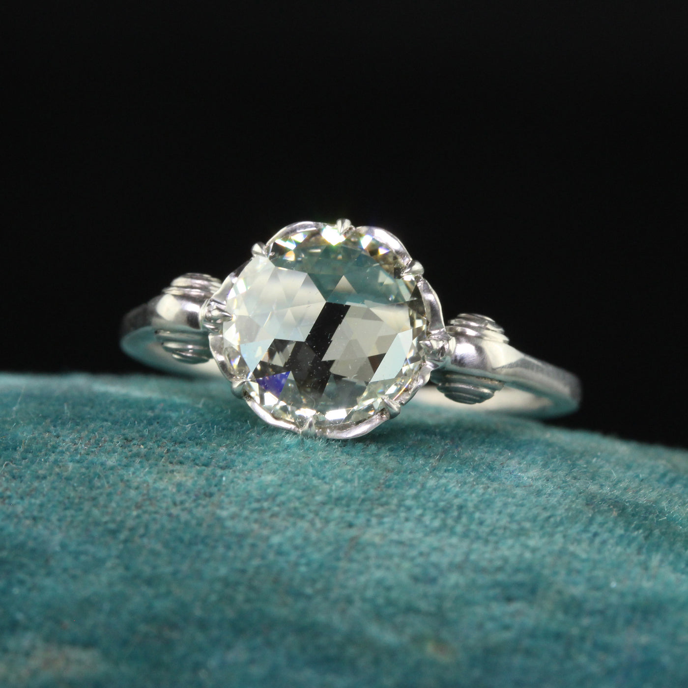 Antique Edwardian Platinum Old Rose Cut Diamond Engagement Ring - Size 5 1/4