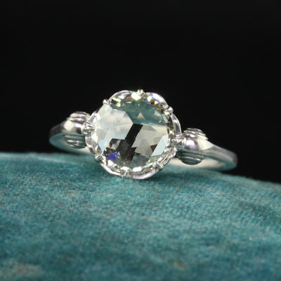 Antique Edwardian Platinum Old Rose Cut Diamond Engagement Ring - Size 5 1/4