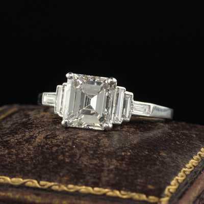 Balance - Antique Art Deco Platinum Old Emerald Cut Diamond Engagement Ring - GIA