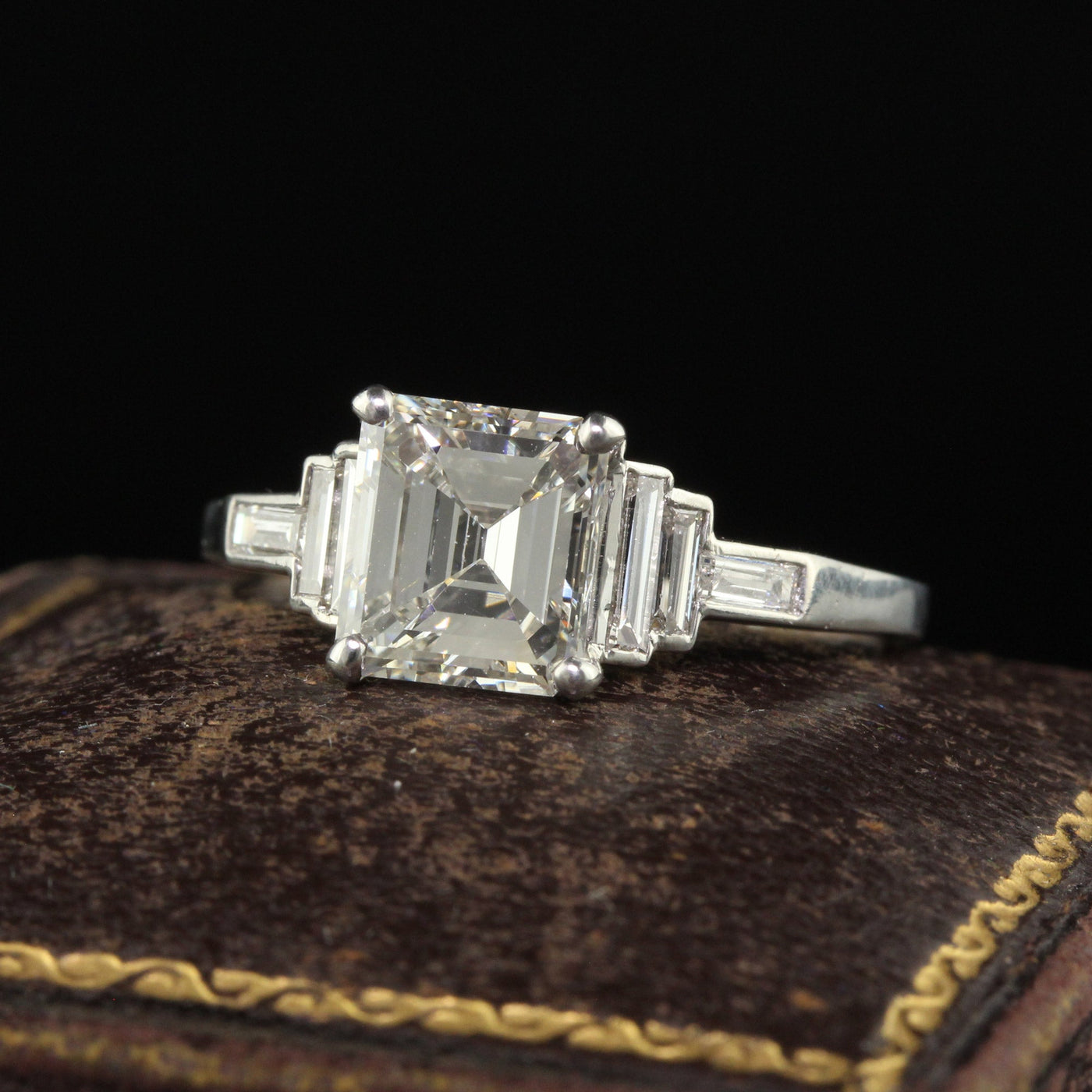 Deposit for Antique Art Deco Platinum Old Emerald Cut Diamond Engagement Ring - GIA