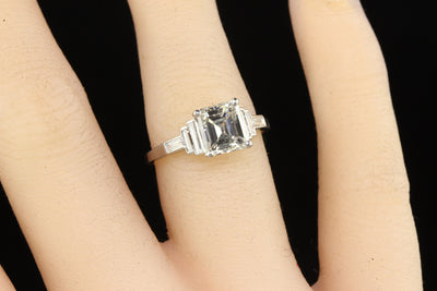 Balance - Antique Art Deco Platinum Old Emerald Cut Diamond Engagement Ring - GIA