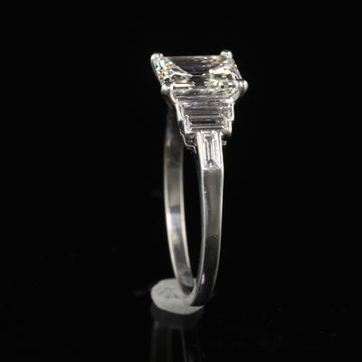Balance - Antique Art Deco Platinum Old Emerald Cut Diamond Engagement Ring - GIA
