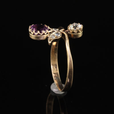 Antique Victorian 14K Yellow Gold Spinel and Old Cut Diamond Engagement Ring