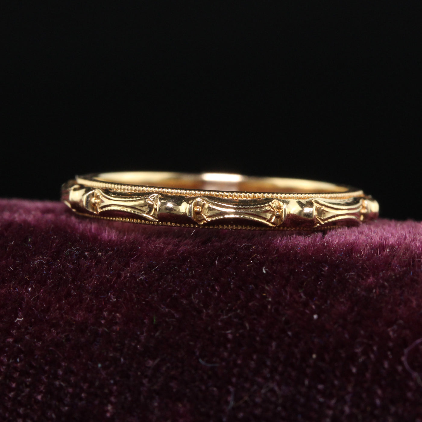 Antique Art Deco Art Carved 14K Yellow Gold Engraved Wedding Band - Size 5