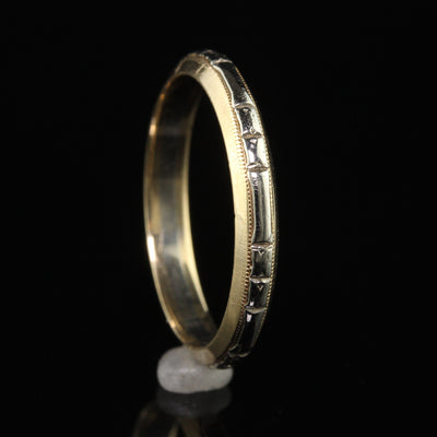 Antique Art Deco 14K Yellow Gold Two Tone  Engraved Wedding Band - Size 7
