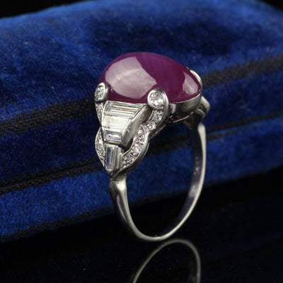 Antique Art Deco Platinum Burma Star Ruby and Diamond Cocktail Ring - AGL