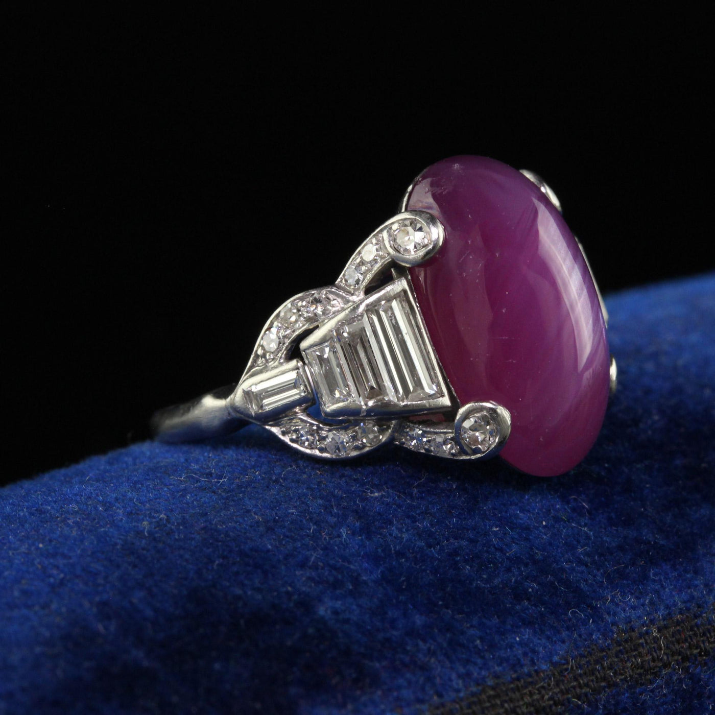 Antique Art Deco Platinum Burma Star Ruby and Diamond Cocktail Ring - AGL