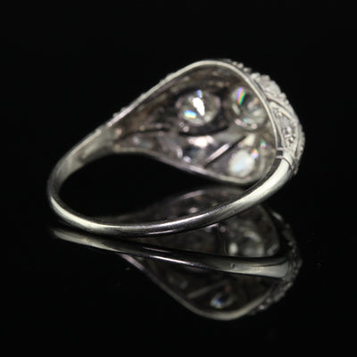 Antique Art Deco Platinum Old European Diamond Filigree Engagement Ring