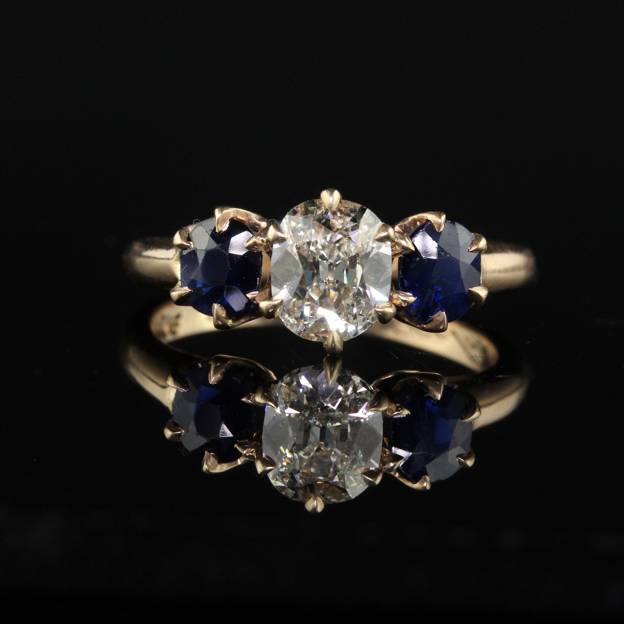 9ct Yellow Gold Jade, Sapphire and Diamond Art Deco Reproduction Ring -  SIZE O