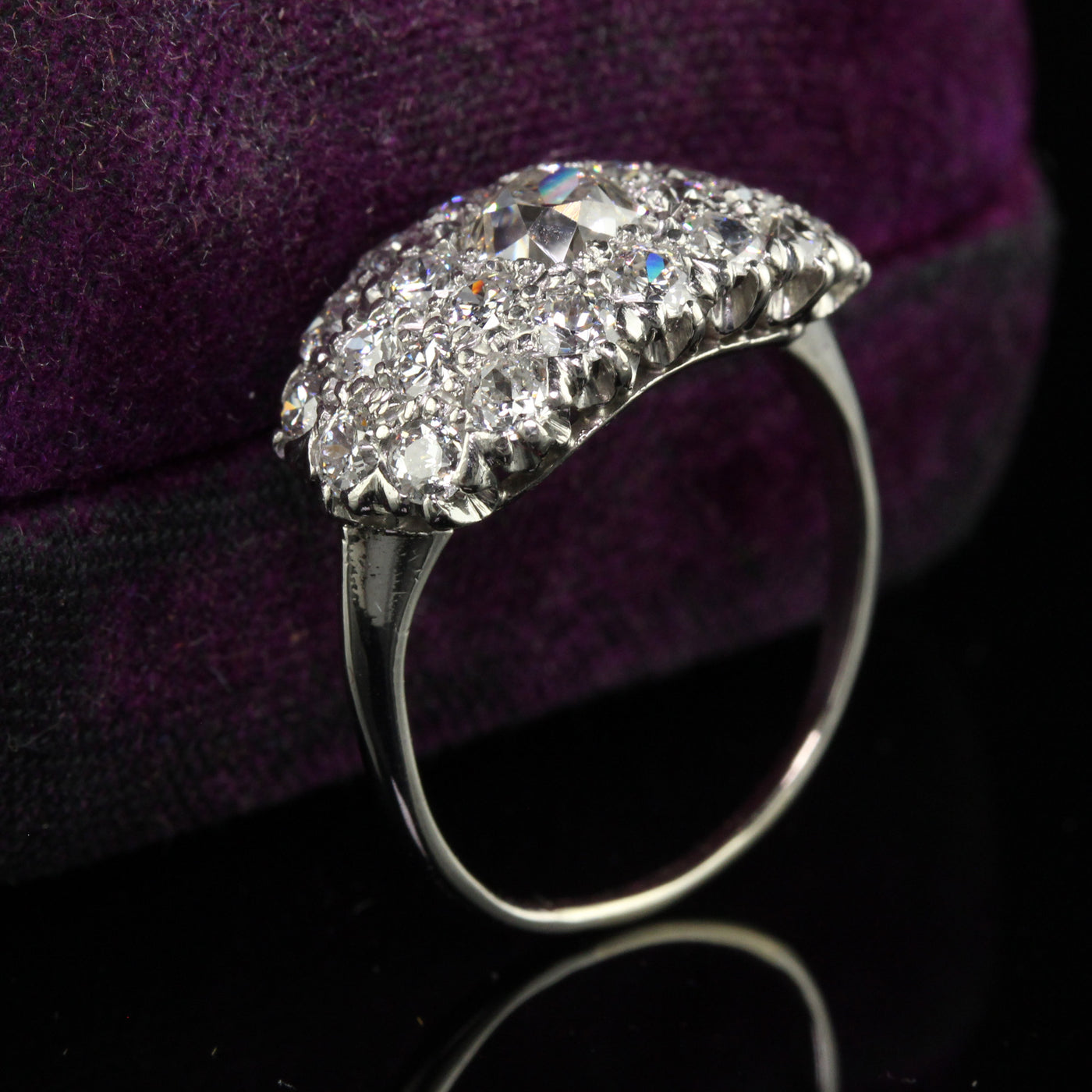 Antique Art Deco Platinum Old Mine European Cut Diamond Saddle Engagement Ring