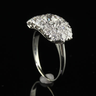 Antique Art Deco Platinum Old Mine European Cut Diamond Saddle Engagement Ring