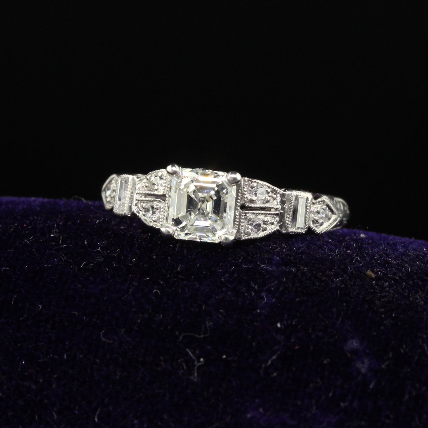 1 1/4 ctw Asscher Lab Grown Diamond Engagement Ring with Double Baguette  Side Accents - Grownbrilliance