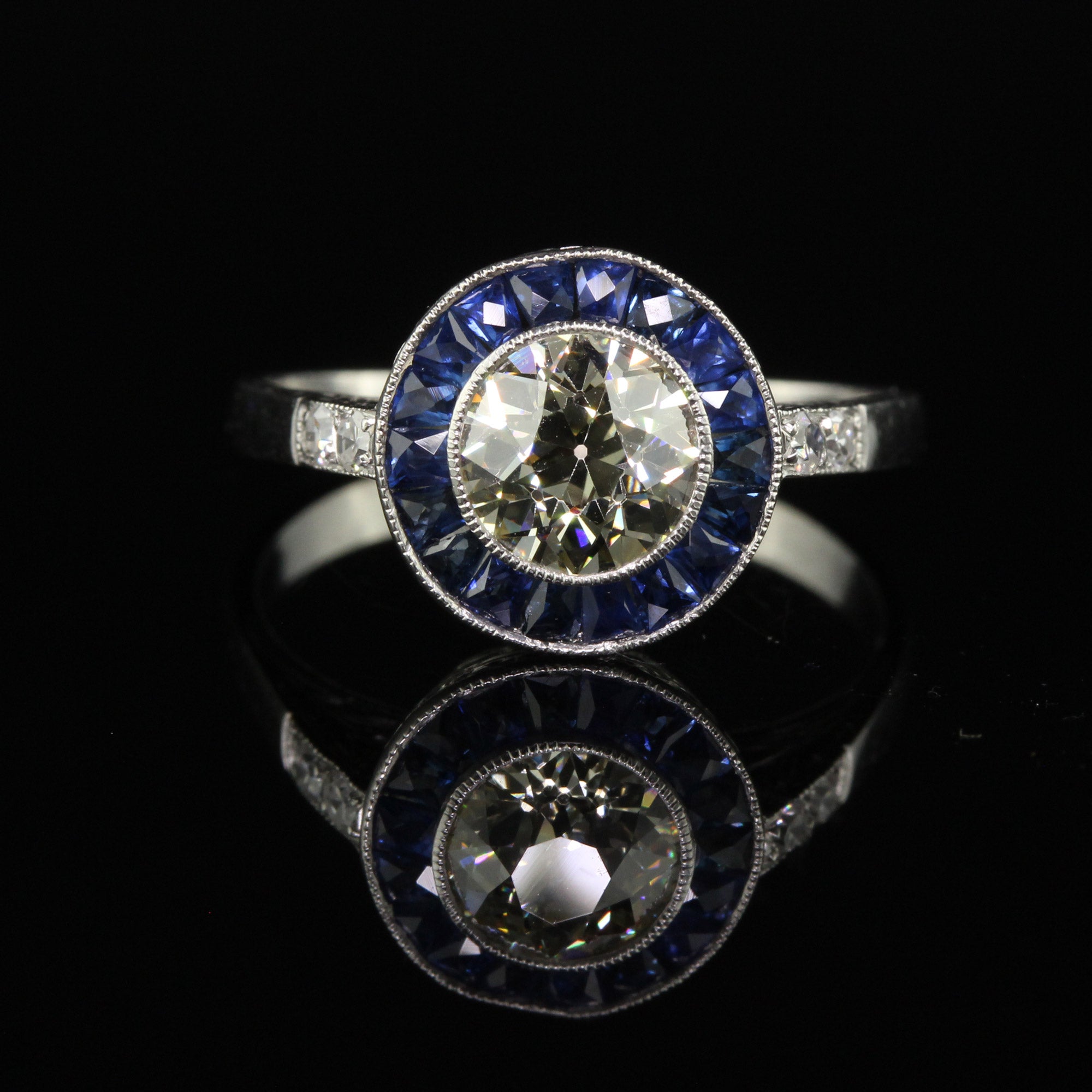 Art Deco Diamond Sapphire Halo Engagement Wedding Rings in Sterling Silver Unique Engagement Rings hotsell Maleficent Rings Vintage Bridal Jewelry