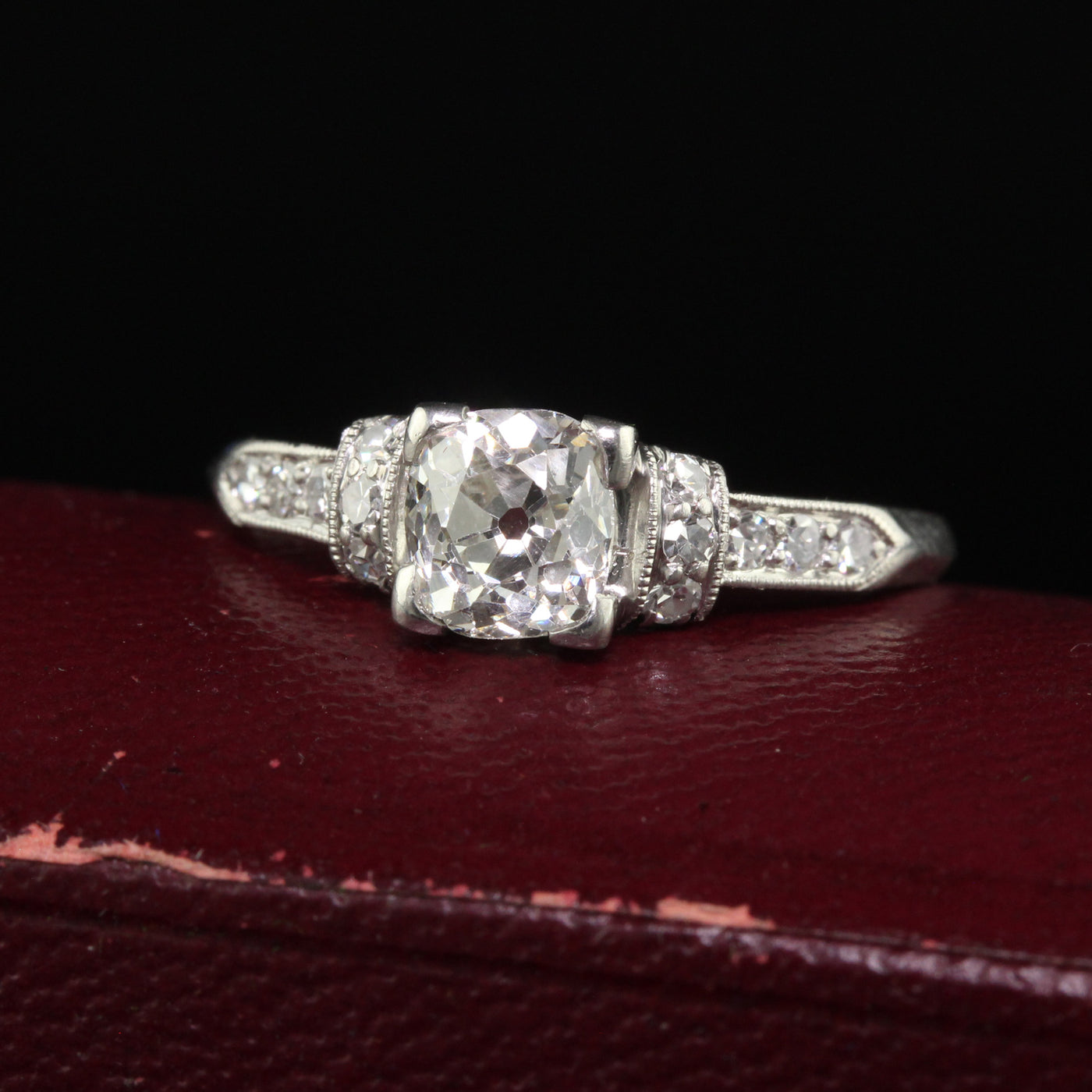 Antique Art Deco Platinum Old Mine Cut Diamond Engagement Ring - GIA
