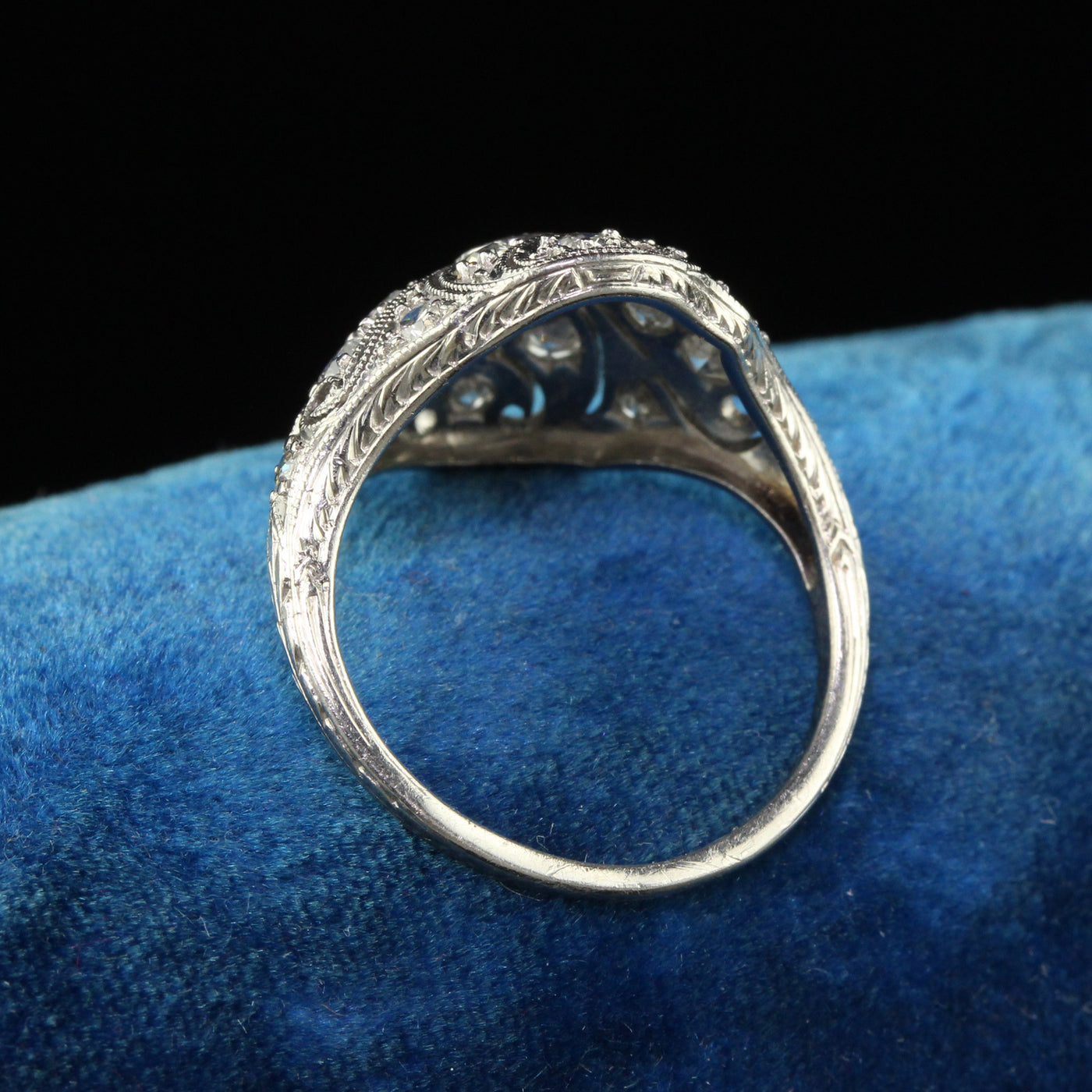 Antique Art Deco Platinum Old European Diamond Filigree Cocktail Ring