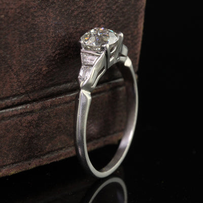 Antique Art Deco Platinum Old European Diamond and Shield Cut Engagement Ring - GIA