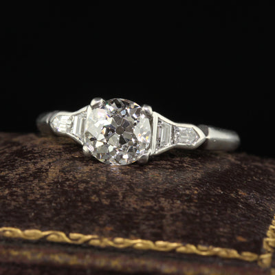 Antique Art Deco Platinum Old European Diamond and Shield Cut Engagement Ring - GIA