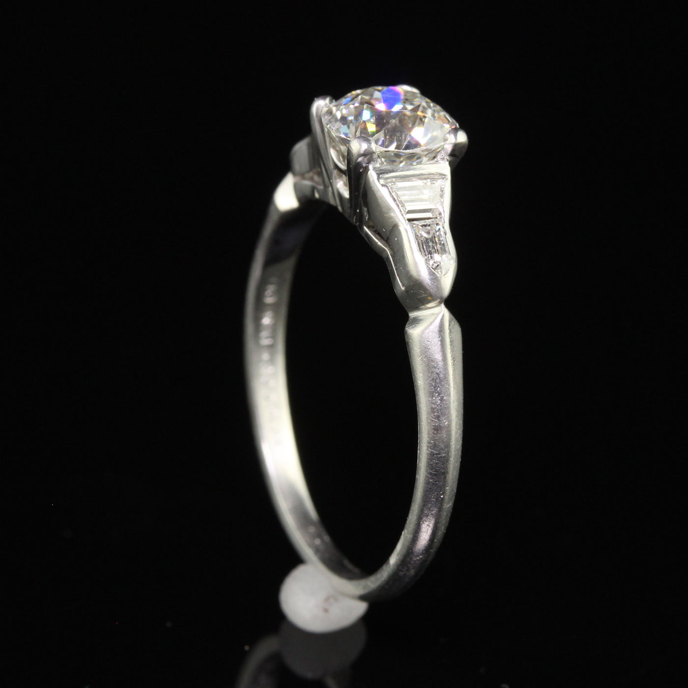 Antique Art Deco Platinum Old European Diamond and Shield Cut Engagement Ring - GIA