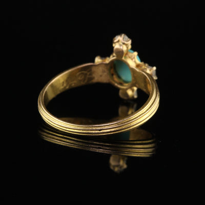 Antique Victorian 14K Yellow Gold Turquoise and Diamond Engagement Ring