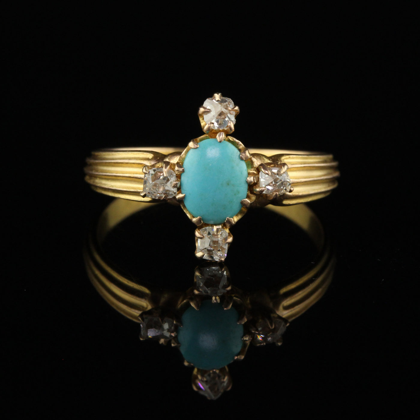Antique Victorian 14K Yellow Gold Turquoise and Diamond Engagement Ring