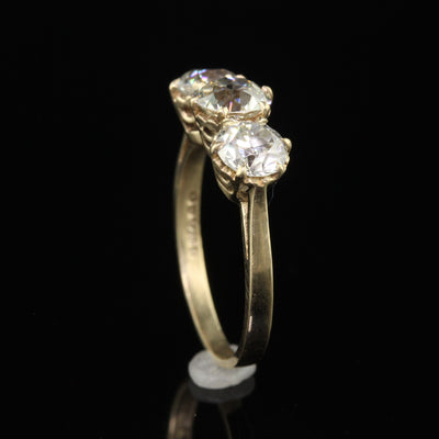 Antique Art Deco 9K Yellow Gold Old Euro Diamond Three Stone Engagement Ring - GIA