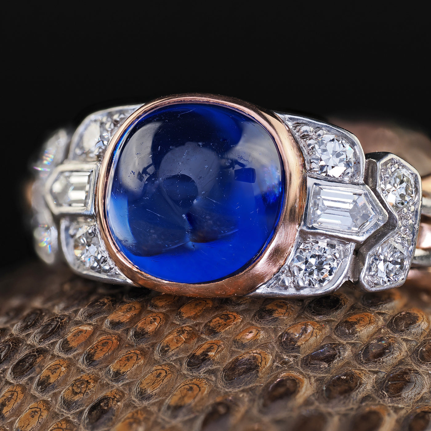 Antique Art Deco 18K Gold Platinum Kashmir Sapphire Diamond Flexible Ring - AGL/SSEF/GIA