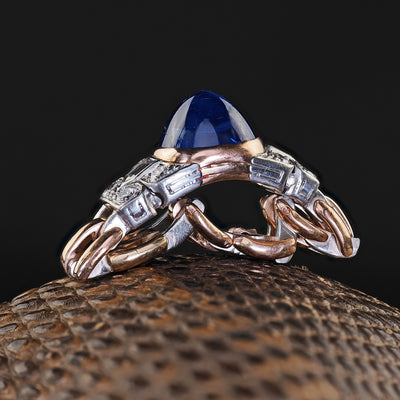 Antique Art Deco 18K Gold Platinum Kashmir Sapphire Diamond Flexible Ring - AGL/SSEF/GIA