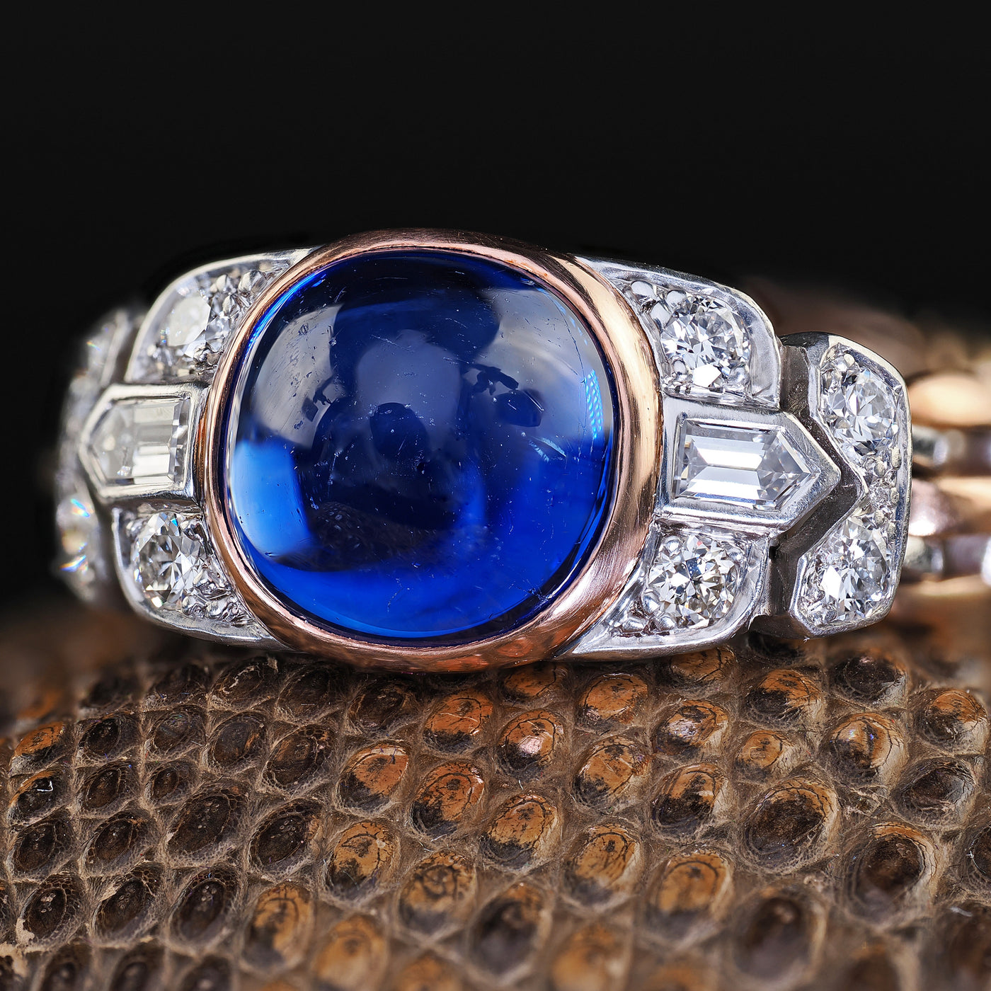 Antique Art Deco 18K Gold Platinum Kashmir Sapphire Diamond Flexible Ring - AGL/SSEF/GIA