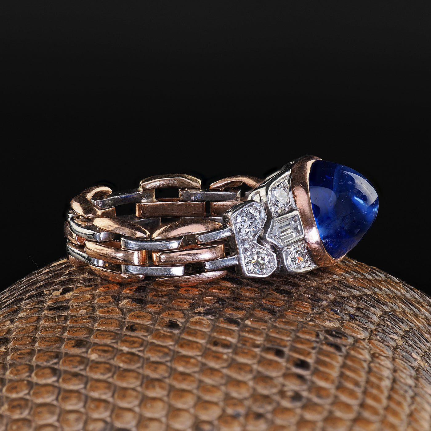 Antique Art Deco 18K Gold Platinum Kashmir Sapphire Diamond Flexible Ring - AGL/SSEF/GIA