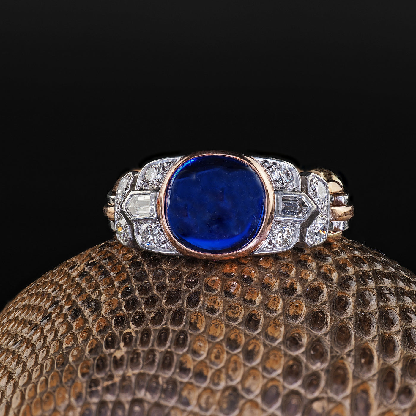 Antique Art Deco 18K Gold Platinum Kashmir Sapphire Diamond Flexible Ring - AGL/SSEF/GIA