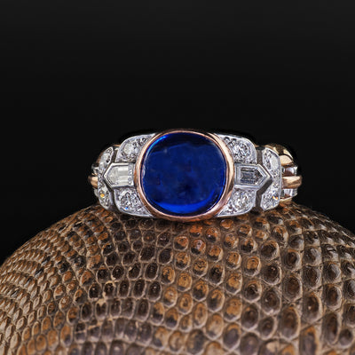 Antique Art Deco 18K Gold Platinum Kashmir Sapphire Diamond Flexible Ring - AGL/SSEF/GIA