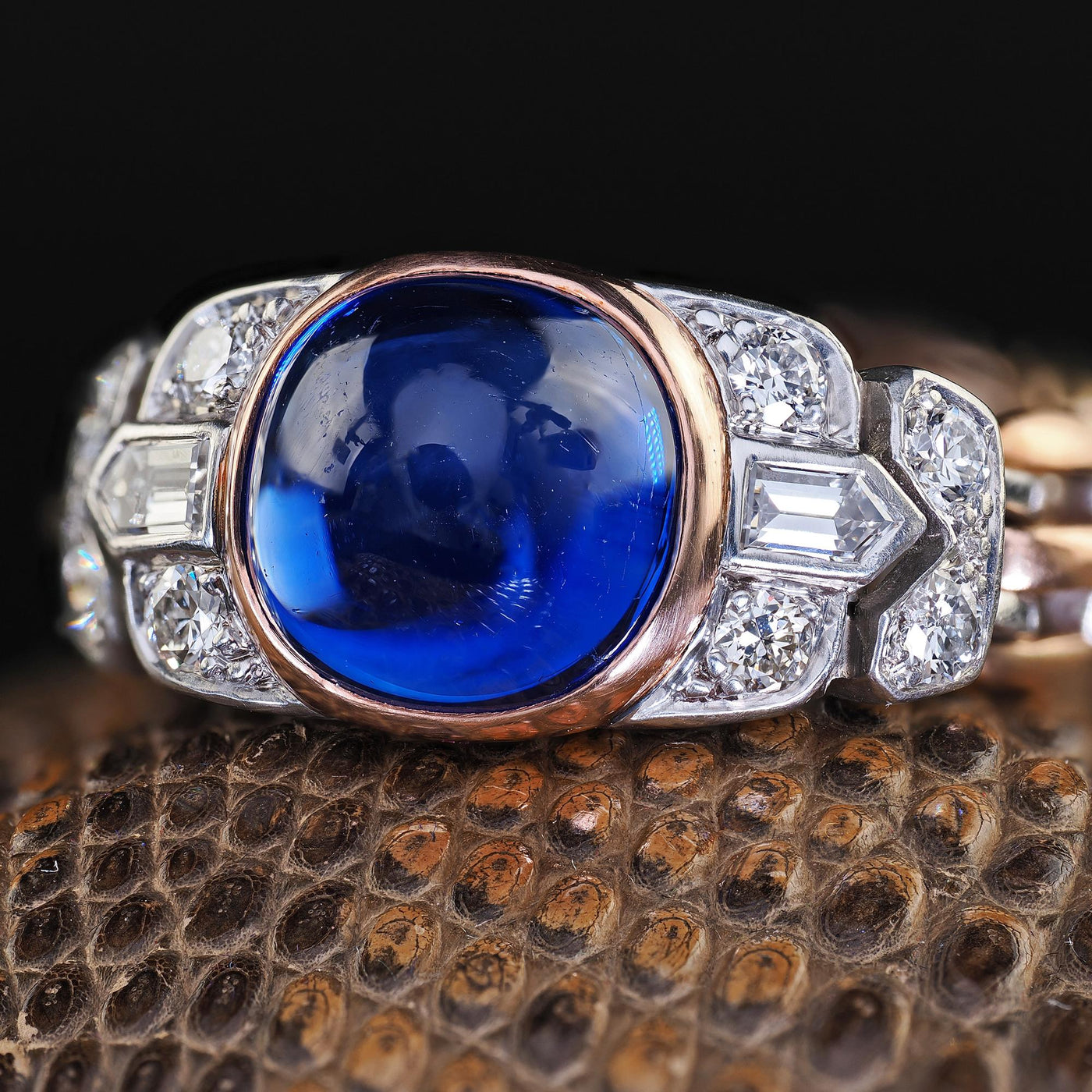 Antique Art Deco 18K Gold Platinum Kashmir Sapphire Diamond Flexible Ring - AGL