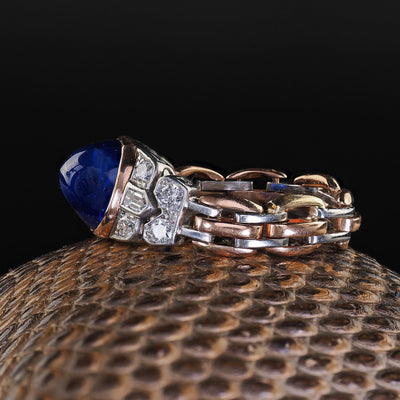 Antique Art Deco 18K Gold Platinum Kashmir Sapphire Diamond Flexible Ring - AGL