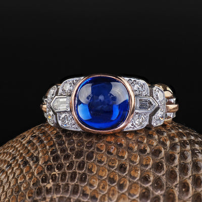 Antique Art Deco 18K Gold Platinum Kashmir Sapphire Diamond Flexible Ring - AGL