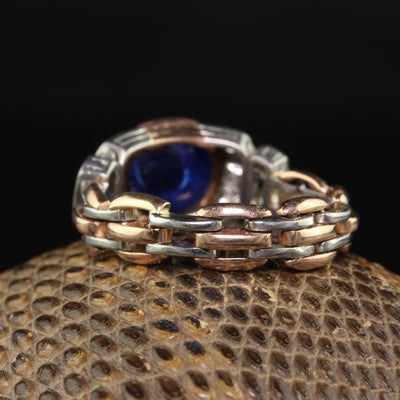 Antique Art Deco 18K Gold Platinum Kashmir Sapphire Diamond Flexible Ring - AGL/SSEF/GIA