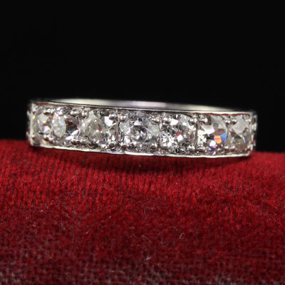 Antique Art Deco Platinum Old European Cut Seven Diamond Engraved Band